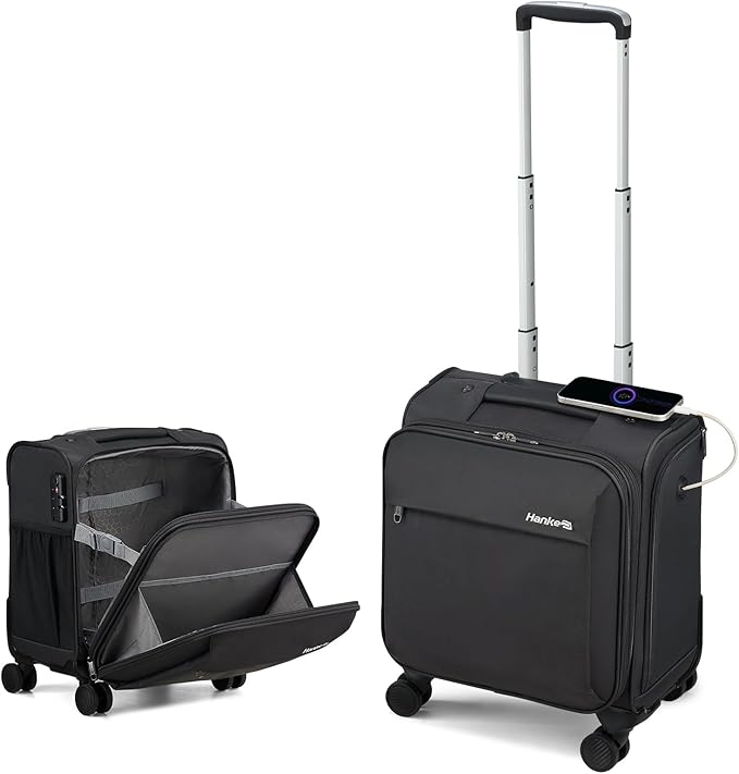 Hanke 16 Inch Underseat Carry On Luggage with Wheels Small Suitcase Softside Luggage Bags for Travel Lightweight Suitcases with Wheels Travel Luggage Personal Item for Men and Women(Dark Gray)