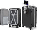 Hanke 28 Inch Luggage with Cup Holder and Charge,Top Opening Hard Shell Suitcases with Wheels and Dividers,Aluminum Frame Trunk Luggage Extra Large Suitcase with Lock for Travel，Jet Black