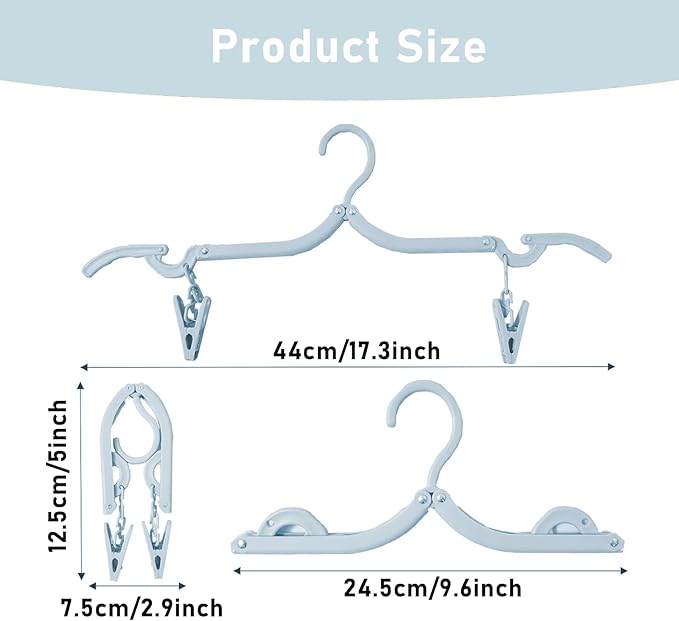 24 Pcs Travel Hangers with 48 Pcs Clips,Portable Folding Clothes Hangers Travel Clothes Hangers Travel Accessories Foldable Clothes Drying Rack for Travel Plastic Non Slip Clothing Hangers 4 Colors