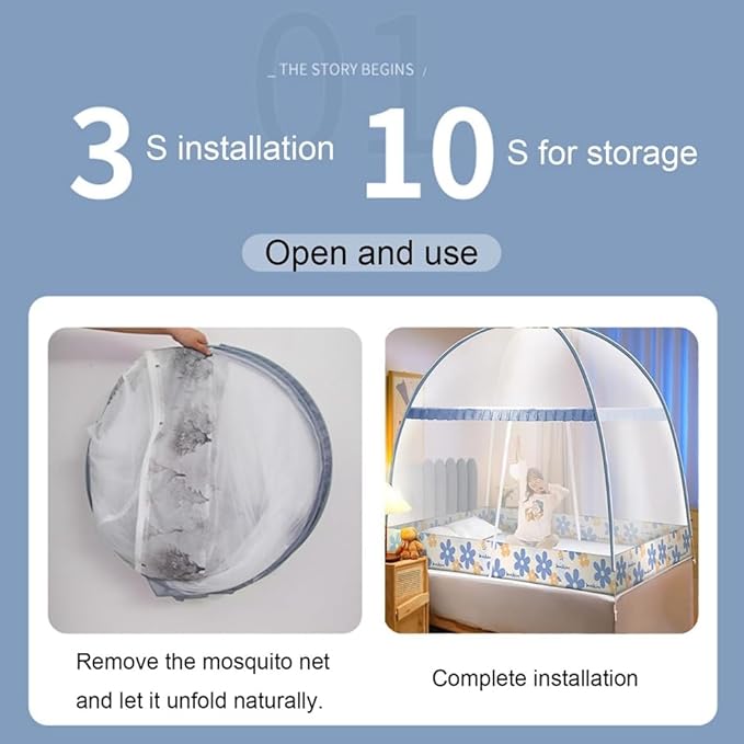 Pop-Up Mosquito Net Tent for Beds Portable Folding Canopy with Net Bottom, Fits Twin to King Size 79x71x59inch, Easy Install Wash for Baby Adults, Indoor Outdoor Use (Navy Blue-King Bed)