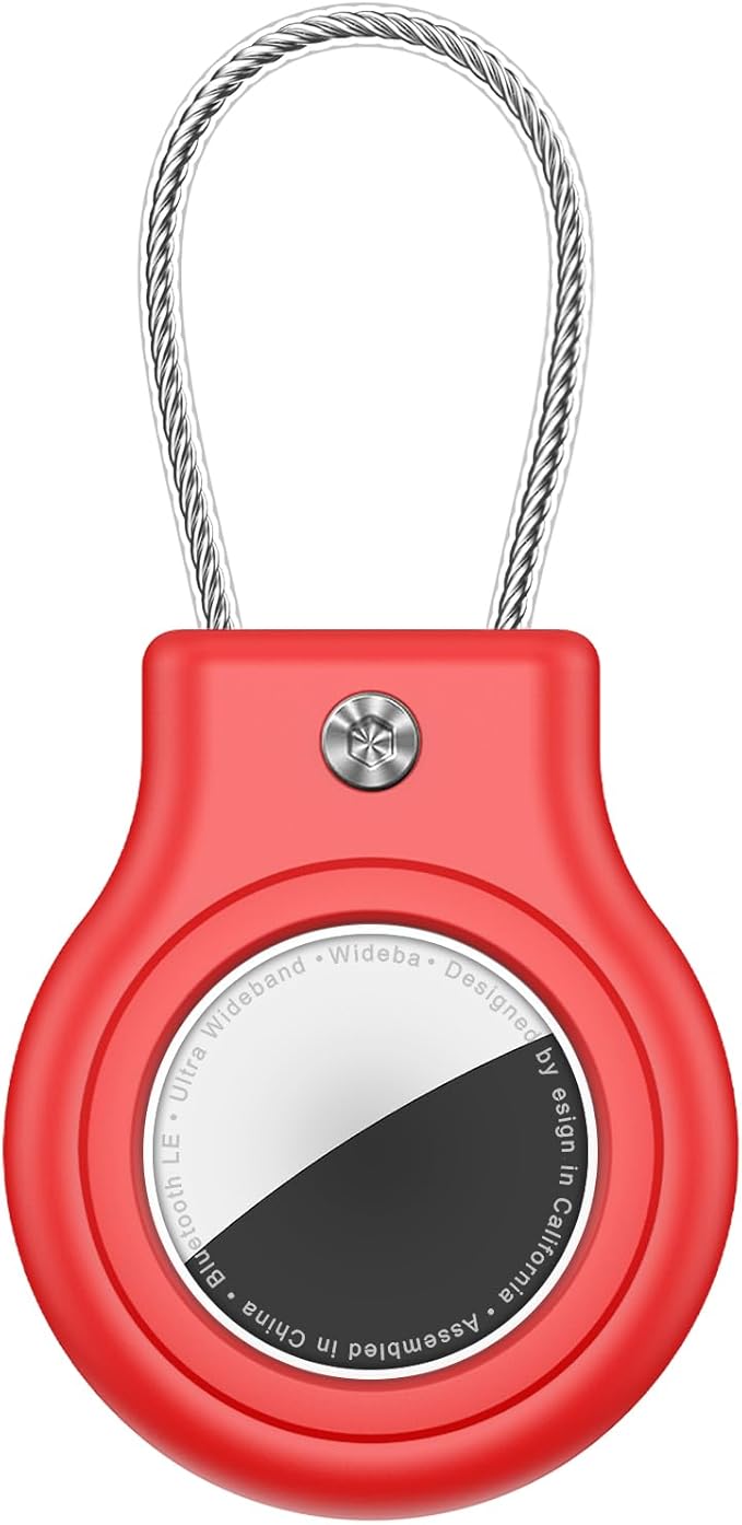 Waterproof Airtag Holder,Airtag Case with Secure Lock,Airtags Keychain for Apple Airtag,Anti-Lost Protective Cover Air tag Accessories for GPS Item Finder Tracker Luggage,Bag,Key,Pet,Cat Dog,-Red