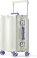 Aluminium Frame Carry on Luggage with Smooth Jelly Wheels, Hardside Zipperless Rolling Suitcase with TSA Lock (WhitePurple, 21-Inch)