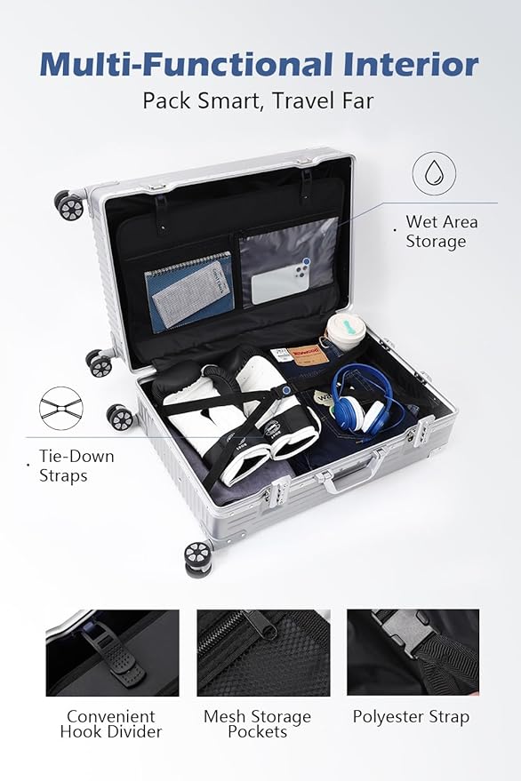 HotWay 24 Inch Checked in Luggage with Aluminum Frame,PC Hard Shell Suitcase with Spinner Wheels and TSA Lock, Large Suitcase for Travel