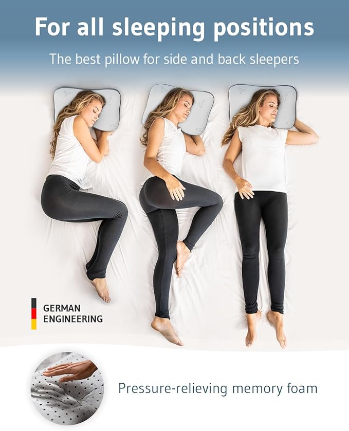 Travel pillow Re-Charge Intense with Activated Charcoal | Orthopedic cervical side sleeper pillow | Ergonomic memory foam against neck pain | Innovative Intense technology for deeper sleep