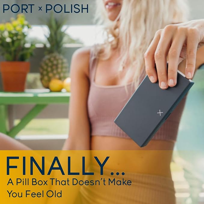 PORT X POLISH Designer Weekly Pill Box Organizer (Single 1X Daily, Crisp White) | Compact, Stylish 7-Day Vitamin Supplement Case | Cute Portable Mini Travel Medicine Carrier | BPA-Free Pillbox Caddy