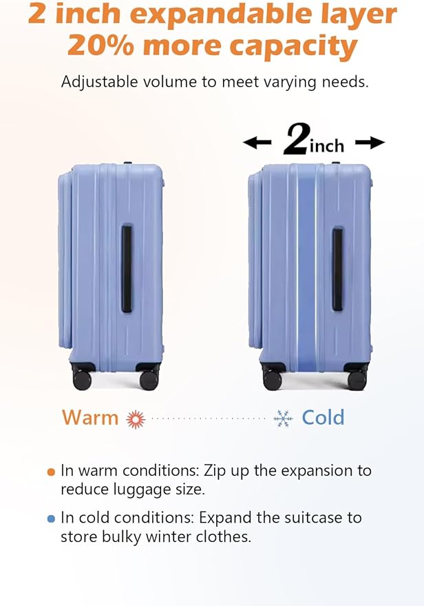 HotWay 20 Inch Expandable Carry On Luggage with Cup Holder, Hardside TSA Approved Luggage with Spinner Wheels, Top Opening Suitcase For Travel, White