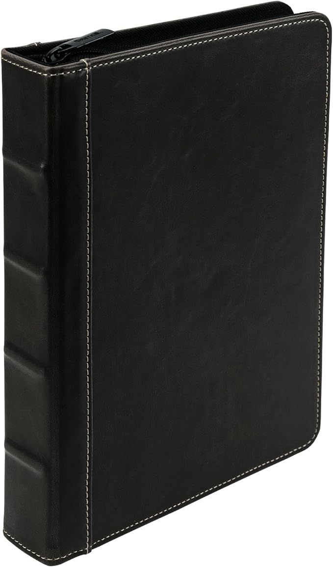Samsill Vintage Leather Mini 3 Ring Zipper Binder, 1 Inch Round Ring Capacity (Holds 200 Sheets), 5.5 x 8.5 Inch Documents, Notebook Organizer, Planner, Black with Contrast Stitching