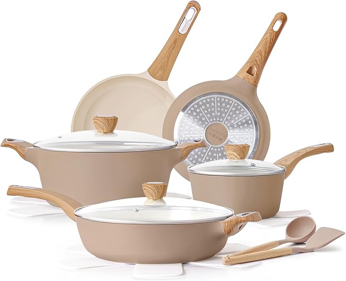 SENSARTE Ceramic Pots and Pans Set Nonstick, Kitchen Cookware Sets, 14-Piece Induction Cookware, Non-toxic Healthy Non Stick Cooking Set, with Frying Pans Set, PFAS PTFE PFOA PFOS Free