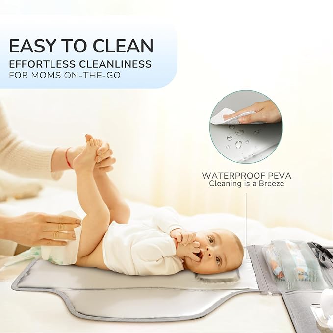 Portable Diaper Changing Pad with Shoulder Strap, Detachable Travel Changing Pad with Baby Wipes Pocket, Gifts for Baby Shower, Newborn Girls and Boys (Austere Grey)