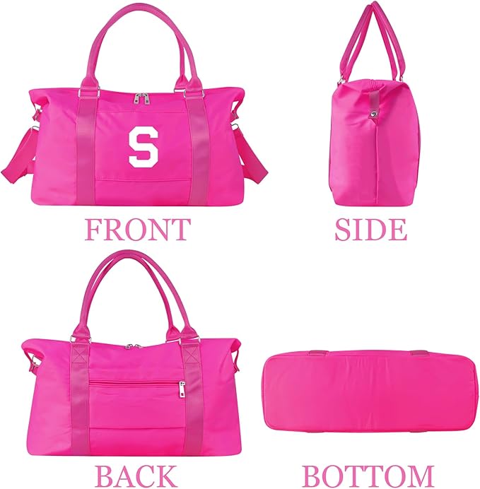 Overnight Bag for Kids Teen Girls Weekender Dance Bag Birthday Graduation Gifts,Initial Travel Duffel Bag Sports Gym Bag Personalized Weekender Bag Carry On Bags Preppy Gifts for Women(Hot Pink, S)