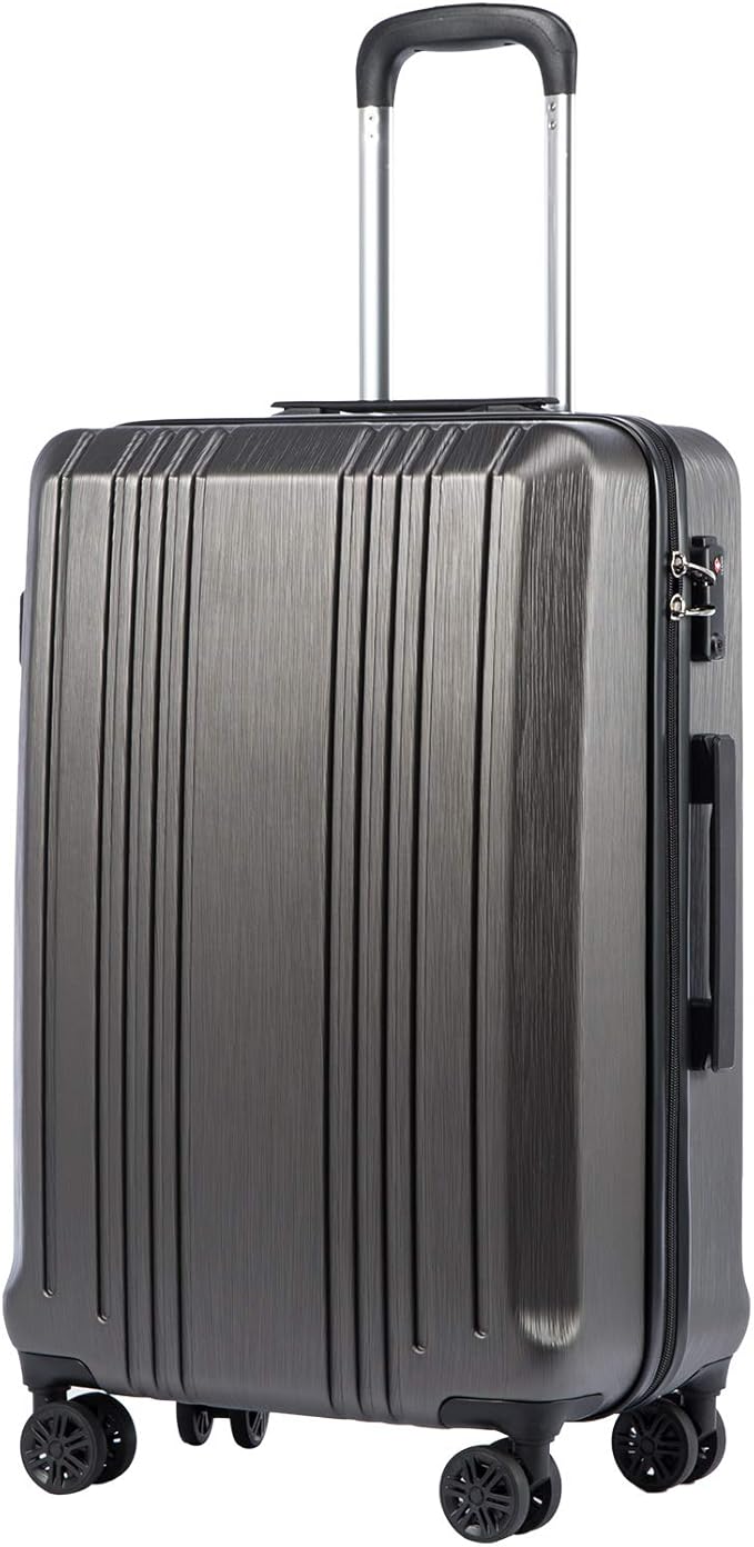 Coolife Luggage Suitcase PC+ABS with TSA Lock Spinner Carry on Hardshell Lightweight 20in 24in 28in (grey, L(28IN))