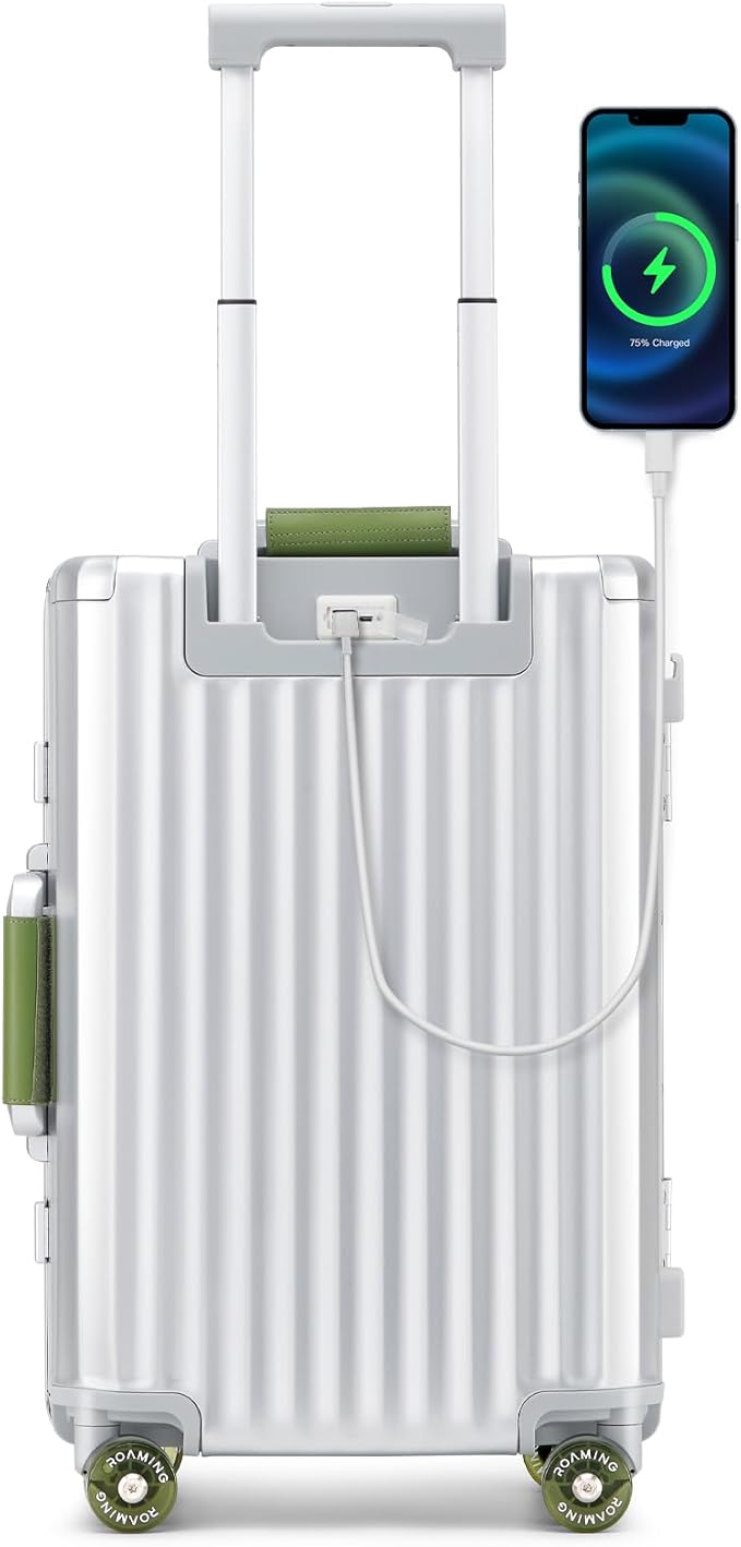 ROAMING 24 Inch Check Luggage Durable Aluminum Zipperless Luggage Airline Approved, Hardside Suitcase with TSA Lock USB Port and Spinner Wheels, Smart Organizational Pockets Maximize Packing Space