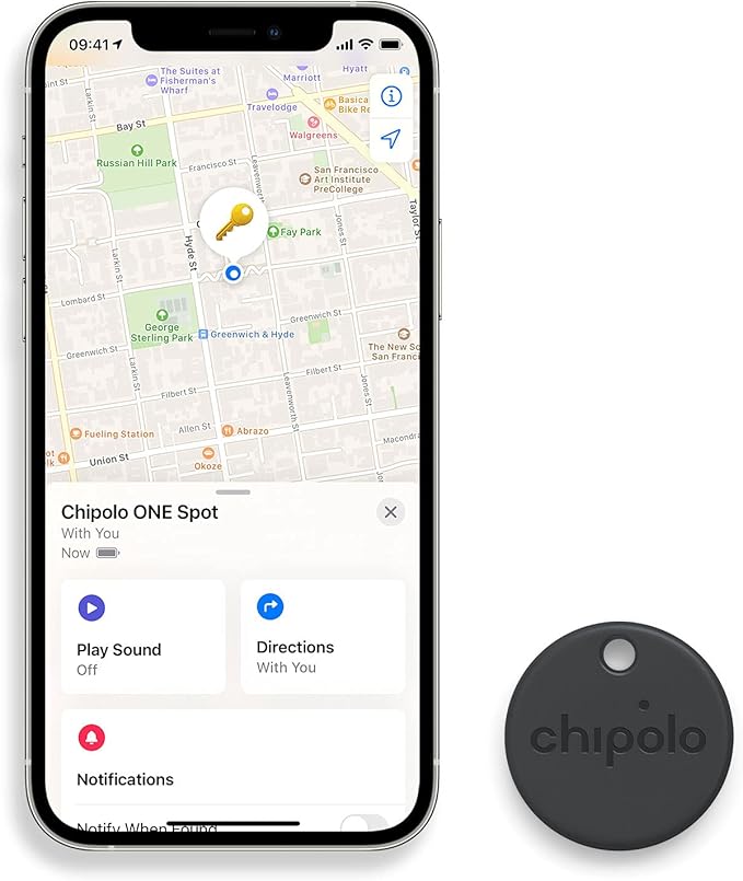 Chipolo ONE Spot - Key Finder, Bluetooth Tracker for Keys, Bag - Works with The Apple Find My app (only for iOS) (Almost Black)