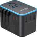 Universal Travel Adapter, VINTAR 35.5W International Power Adapter with 3 USB A QC and 2 USB C PD, All in One Plug Adapter Worldwide Travel Essentials for EU/UK/USA/AUS(Type C/G/A/I), Blue