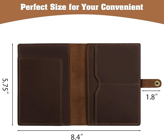 Jack&Chris Genuine Leather Passport Holder For Travel, RFID Blocking Handmade Passport Holder with Card Case Organized & Safe, Quality Travel Essentials for Women and Men for Gifting, Red Brown
