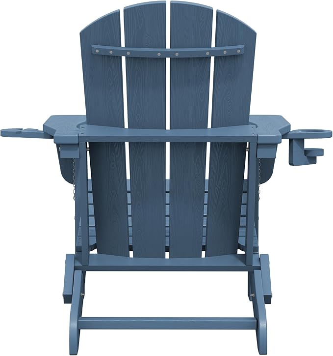 SERWALL Folding Adirondack Chair, HDPE Adirondack Chairs Set of 4, Plastic Outdoor Chairs- Looks Exactly Like Real Wood- Navy