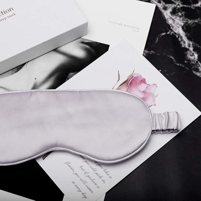 Silk Sleep Mask Light Blocking Luxury 100% Mulberry 19mm Silk Eye Mask Eye Cover Blindfold Ultra Soft Light & Comfy Anti Aging Skin Care with Travel Bag Gift Package