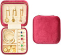 Travel Jewelry Case, Small Plush Velvet Jewelry Box for Women and Girls, Portable Jewelry holder organizer for Rings Earrings Necklaces Bracelets(Magenta)