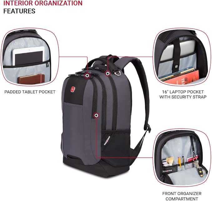 SwissGear Cecil 5505 Laptop Backpack, Dark Grey/Black, 18-Inch