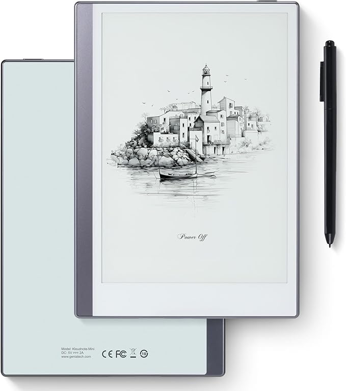Android E-Ink ePaper Tablet, Paperwhite eBook Reader Digital Notebook for Note Taking, Drawing Paper White Graphics Notepad with Stylus and Case, Cloud Sync and Screen Casting - Model Mini 9.7" Silver