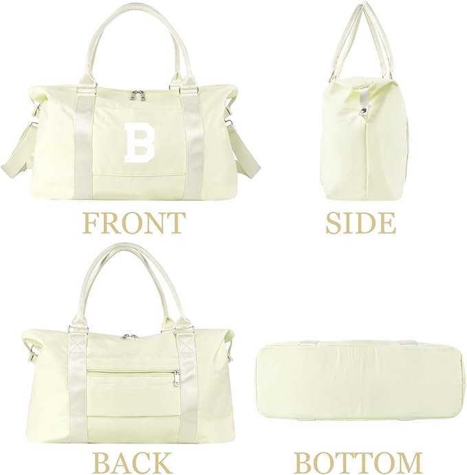 Initial Travel Duffel Bag Sports Gym Bag for Kids Teen Birthday Gifts,Beige Personalized Weekender Bag Carry On Dance Bags for Women Men,Waterproof Monogram Overnight Bag with Trolley Sleeve(Letter B)
