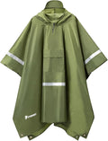 PTEROMY Hooded Rain Poncho for Adult with Pocket, Waterproof Lightweight Unisex Raincoat for Hiking Camping Emergency