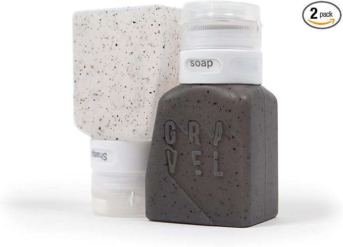 Gravel Travel Bottles 3oz (2-Pack) – Leakproof, BPA-Free, TSA Approved with Label System (Clear & Gray)