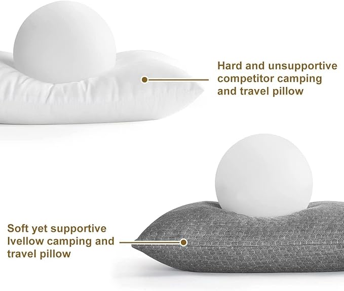 Ivellow Memory Foam Travel Pillow Compressible Camping Pillow for Sleeping Shredded Memory Foam Pillow Compact Firm Supportive Travel Pillow for Adults Kids Outdoor Backpacking Hiking Essential Gear-S