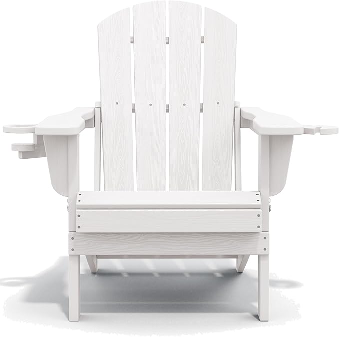 SERWALL Adirondack Chair with Cup Holders - Composite Adirondack Chairs Set of 4 HDPE Outdoor Chairs All Weather Use- White