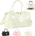 Initial Travel Duffel Bag Sports Gym Bag for Kids Teen Birthday Gifts,Beige Personalized Weekender Bag Carry On Dance Bags for Women Men,Waterproof Monogram Overnight Bag with Trolley Sleeve(Letter O)