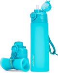 TakeToday Collapsible Water Bottles 20oz, Leak Proof, BPA-Free, Foldable Silicone Travel Water Bottle with Straw Strap for Cycling, Hiking, Outdoors