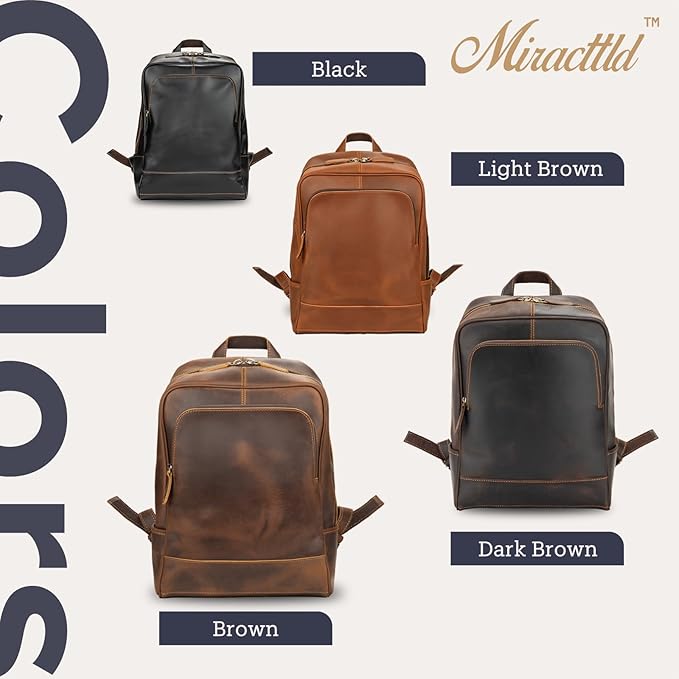 Leather Backpack for Men 15.6" Laptop Backpack 100% Madagascar top-Grain Leather Backpack Light Brown Medium Size