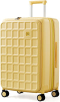 aji Expandable Top Opening 26 Inch Checked Luggage with Spinner Wheels, Large Suitcase with TSA Lock, Hard Shell Travel luggage Suitcases for Men Women, for 20+Days Travel, Cheese Yellow