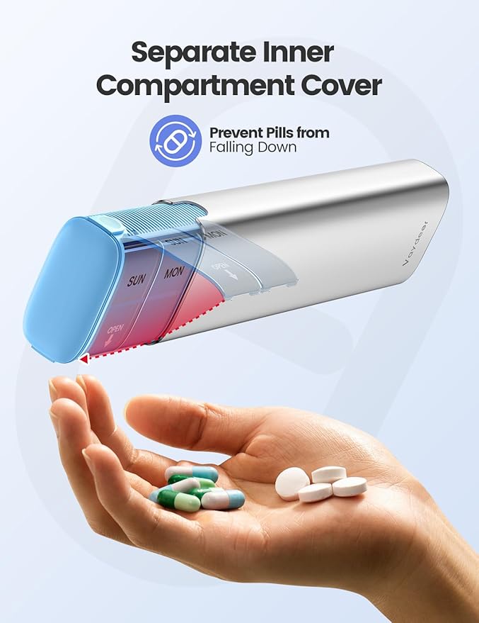 Vaydeer 7 Day Weekly Pill Organizer (Support 2 Times a Day), Metal Travel Pill Case, Large Capacity Daily Cute Pill Box for Supplements, Pills, Vitamins and Medication (Gunmetal)