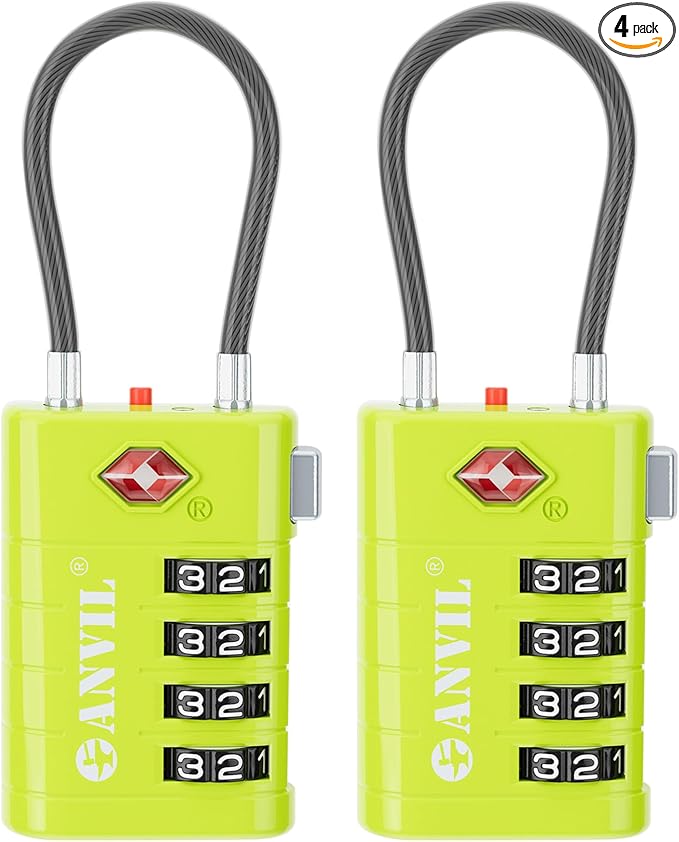 ANVIL 4 Digit Luggage Locks, TSA Locks for Luggage, Advanced TSA008 core, Alert Indicator for Your Travel Lock, Suitcase Lock. (2, Grass Green)