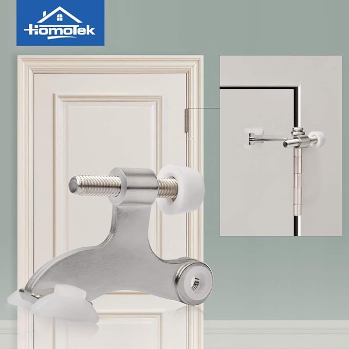 HOMOTEK 4 Pack Hinge Pin Satin Nickel Door Stopper,Adjustable Deluxe Heavy Duty Door Stopper 2-1/2"x1-3/4",with White Rubber Bumper Tips