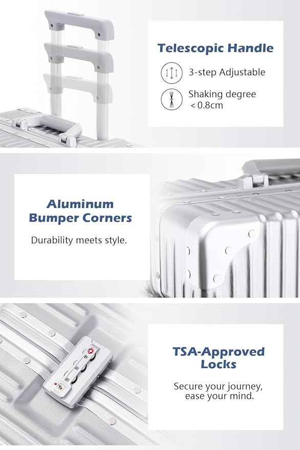 HotWay Carry On Luggage with Aluminum Frame, 20 Inch PC Hard Shell Suitcase with Spinner Wheels and TSA Lock, Lightweight Luggage for Travel (22x14x9 Airline Approved)