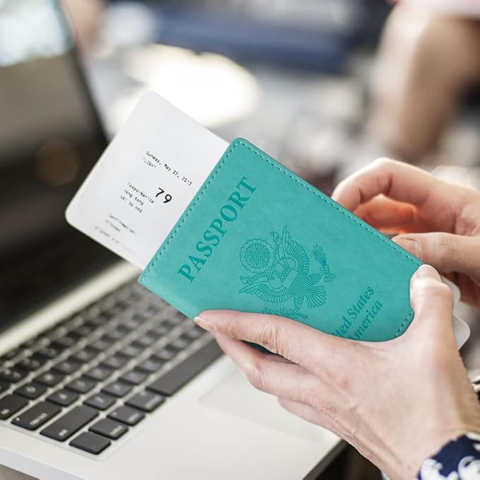 TIGARI Passport Holder for Travel Women Men, PU Leather Passport Wallet Cover Case Sleeve, Waterproof Protected Document Organizer, Family Vacation Plane Cruise Travel Essentials-Teal