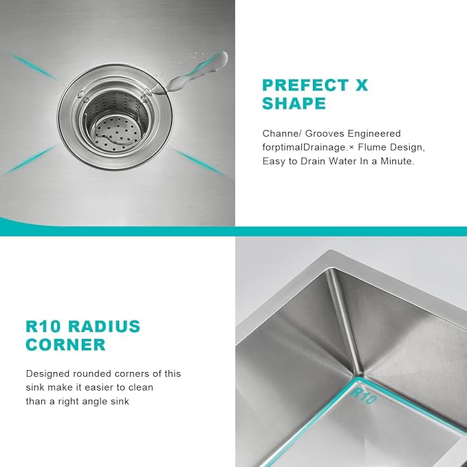 22 Inch Kitchen Bar Sink Undermount, 304 Stainless Steel Handmade Single Bowl Undermount Kitchen Sink (Brushed) 22x18x9 inch