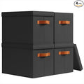 Storage Bins with Lids - Fabric Storage Baskets for Shelves, 4 Pack Foldable Decorative Boxes with Handles, Stackable Organizer Bins for Home, Nursery, Dorm, Black