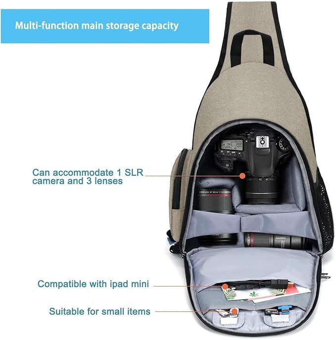 MOSISO Camera Bag Sling Backpack, DSLR/SLR/Mirrorless Full Open Camera Case with Tripod Holder&Rain Cover&Modular Insert, Photography Backpack Compatible with Canon/Nikon/Sony/Fuji, Khaki