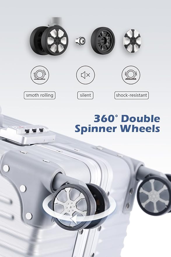 HotWay 26 Inch Checked in Luggage with Aluminum Frame,PC Hard Shell Suitcase with Spinner Wheels and TSA Lock, Large Suitcase for Business Travel, White