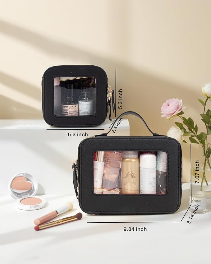 Travel Clear Makeup Bag Set, TSA Approved Cosmetic Bag Case with Zipper Portable Makeup Pouch Toiletry Bag Women Traveling Cosmetic Organizer Storage Bag Car Organizer Car Essentials for Women