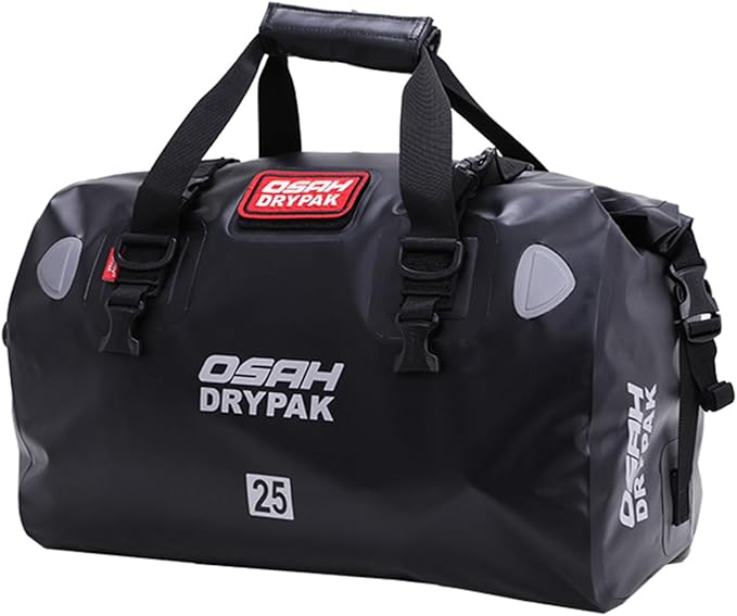 Waterproof Duffel& Luggage Bag - Motorcycle Dry Bag Tail Saddle Bags with Roll Top Closure,Large Storage Space,for Camping, Kayaking, Fishing & Traveling(Black, 25L)