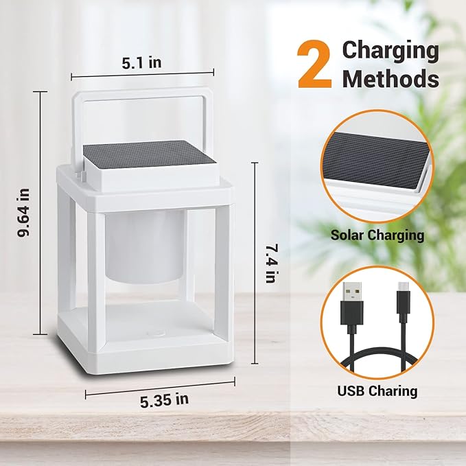 LETRY Outdoor Table Lamp, 3-Level Brightness LED Nightstand Lantern, Portable Rechargeable Solar Lamp IP44 Waterproof, Touch Control Outdoor Cordless Lantern for Patio/Walking/Reading/Camping