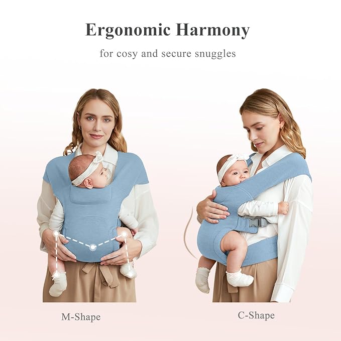 Newborn Carrier, Cozy Baby Carrier, Ergonomic Cross-Back Wrap, Hands-Free with Supportive Comfort, Light Blue