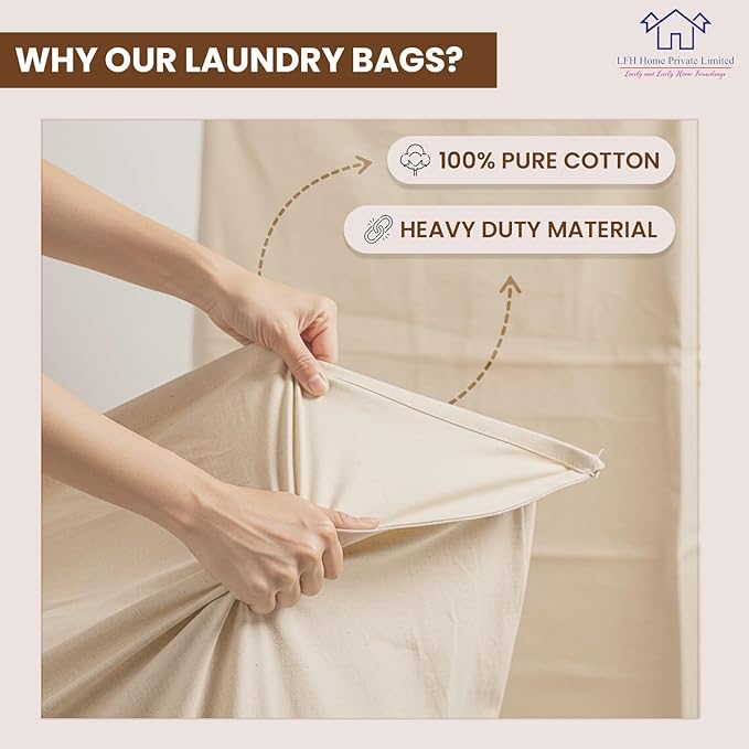 LFH Home Cotton Canvas Extra Large Laundry Bag with Handle, Heavy Duty Drawstring Closure Washable Laundry Bags, School Travel, Home, Hotel, College Dorm, Organizer Sack, Toys Clothes 28x40-Natural