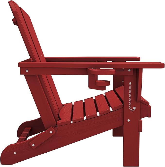 SERWALL Adirondack Chair with Cup Holders - Composite Adirondack Chairs HDPE Outdoor Chairs All Weather Use- Dark Red
