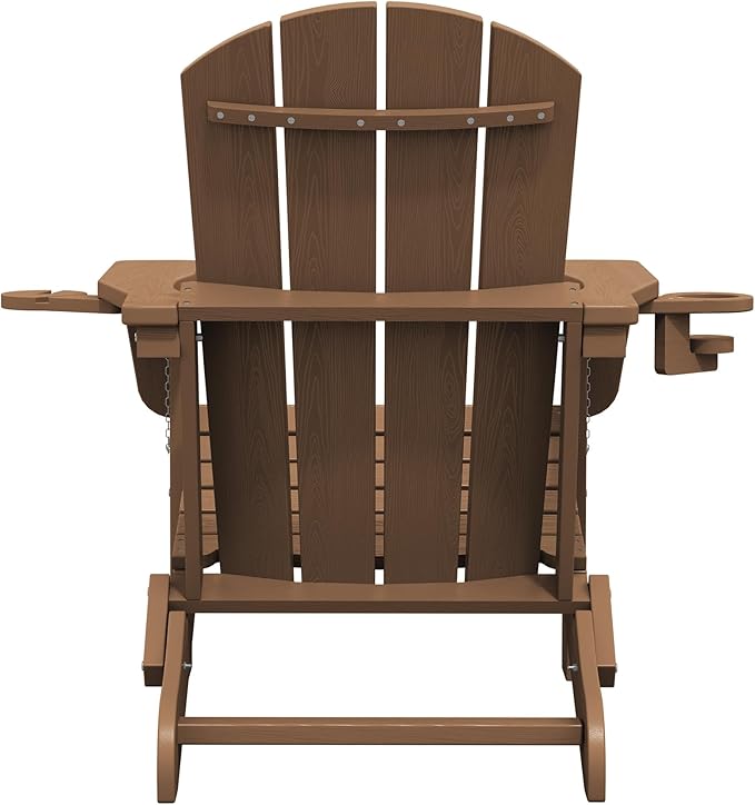 SERWALL Adirondack Chair with Cup Holders - Composite Adirondack Chairs Set of 6 HDPE Outdoor Chairs All Weather Use- Brown
