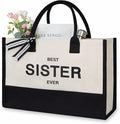 TOPDesign Embroidery Canvas Tote Bag for Women, Birthday Gifts for Big, Little Sister, Soul Sister, Friends Female, Best Friends, Personalized Present Bag, Ideal for Beach, Holiday
